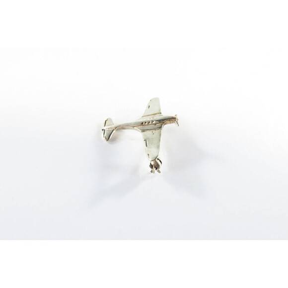 Vintage Sterling Silver Prop Plane Fighter Plane Brooch Pin 1" x 1 1/4" - Picture 2 of 6